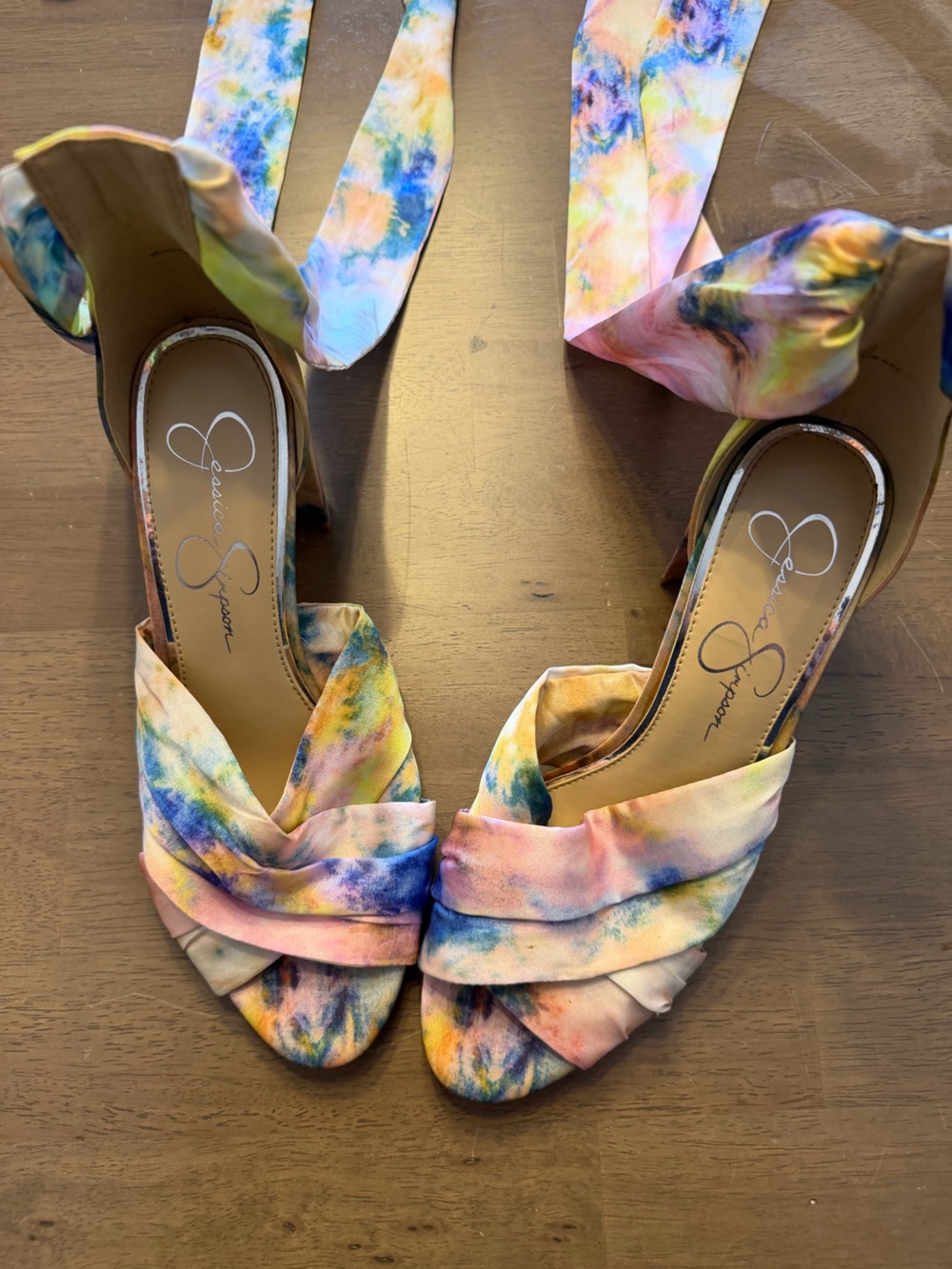 Jessica Simpson Tie-Dye Multicolor Wrap Heels